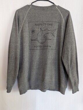 Matuse Women's Large Grey Crewneck Sweatshirt Shark Graphic Top Pullover Surf